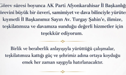 Afyon İl Genel Meclis Başkanı'ndan Turgay Şahin'e Teşekkür Mesajı