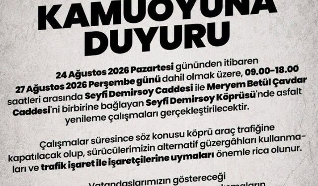 Seyfi Demirsoy Köprüsü’nde Asfalt Yenileme Çalışması