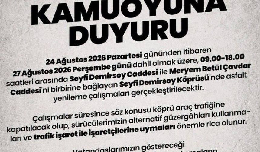Seyfi Demirsoy Köprüsü’nde Asfalt Yenileme Çalışması
